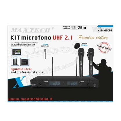 Sistema Microfonico Display Coppia 2 Microfoni Gelato Wireless Uhf Professionale