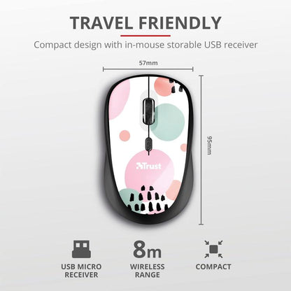 Trust Mouse Ottico Wireless Yvi Sketch Silen 1600 Dpi Usb 24441 Mouse Senza Filo