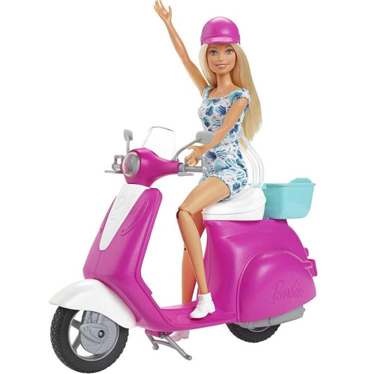 Mattel Barbie Bambola Barbie Bionda Con Scooter Rosa Vespa Giocattolo 3+ Gbk85