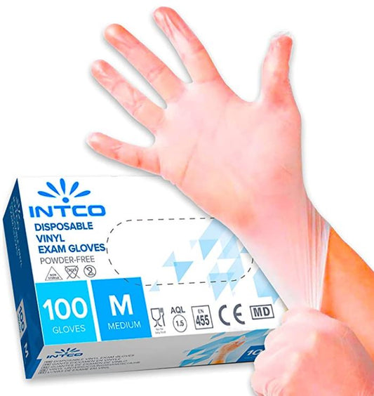100 GUANTI IN VINILE SENZA POLVERE/LATTICE IPOALLERGENICI TRASPARENTI MONOUSO |M