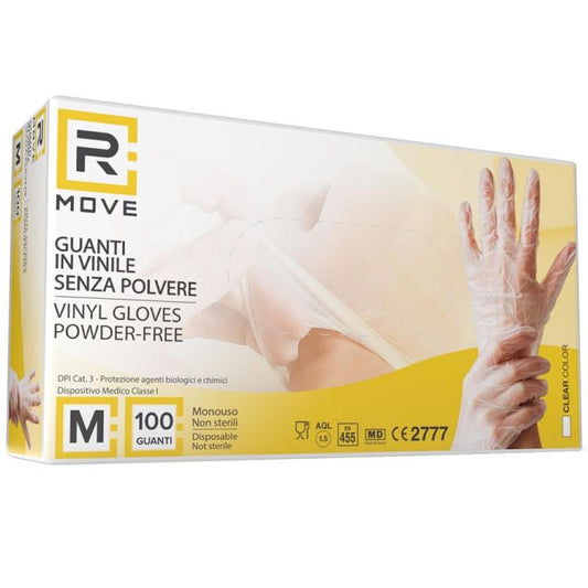 100 Guanti Vinile Bianco Trasparenti Monouso Senza Polvere,Lattice E Talco Tg.M