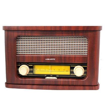 Majestic Radio Fm Bluetooth Ingresso Aux Vintage Batteria Ricaricabile Legno