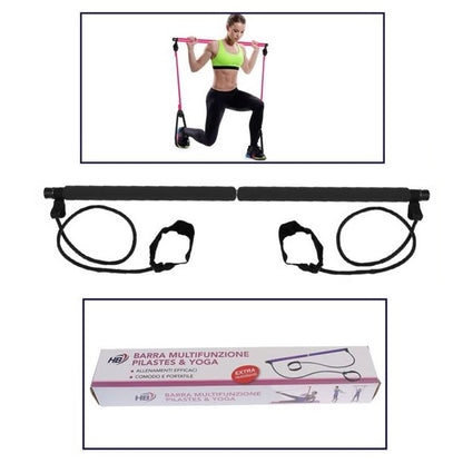 ATTREZZO ELASTICO LONG BARRA RESISTENZA CORDA ESERCIZI BRACCIA PILATES YOGA NERO
