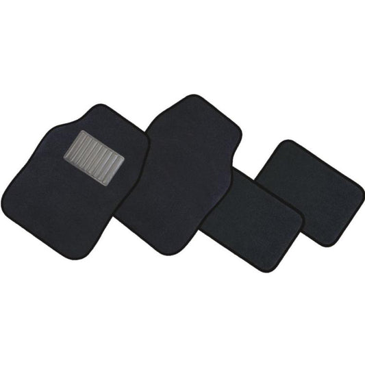 Set 4 Tappetini In Moquette Per Auto Universali Tappeti Con Battitacco Nero