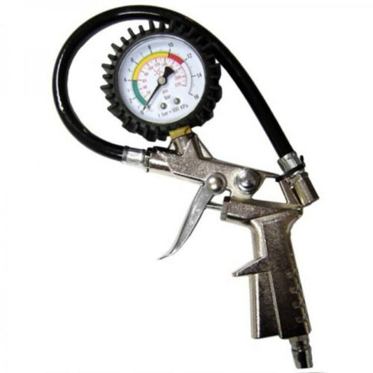Pistola Compressore Per Gonfiaggio Pneumatici Con Manometro Pressione Gomme Clip