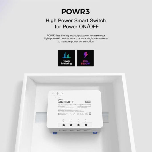 Sonoff Powr3 Interruttore Monitoraggio Energetico Wifi Smart Switch Alexa Google