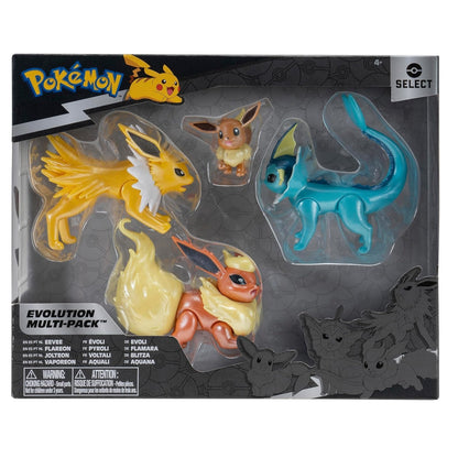 Jazwares - Pokemon Select Evolution Multi-Pack (Eevee,Jolteon,Vaporeon,Flareon) - Vinyl Action Figure Statuetta 12 Cm in Vinile da Collezione