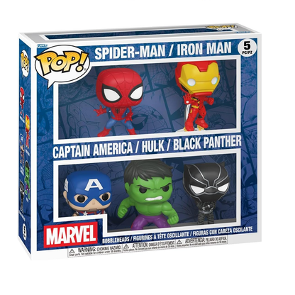 Funko Pop! Marvel: SpiderMan, IronMan, Captain America, Hulk, Black Panter (5 Pack) Vinyl Figure 9Cm
