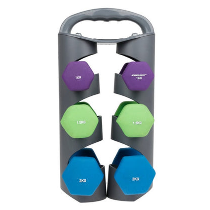 Set Supporto Espositore Portatile + Coppie Manubri Pesi Palestra 1Kg+1,5Kg+2Kg