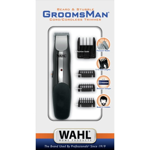Wahl Regolabarba Nero Cordless + Kit Accessori Groomsman Rasoio Ricaricabile