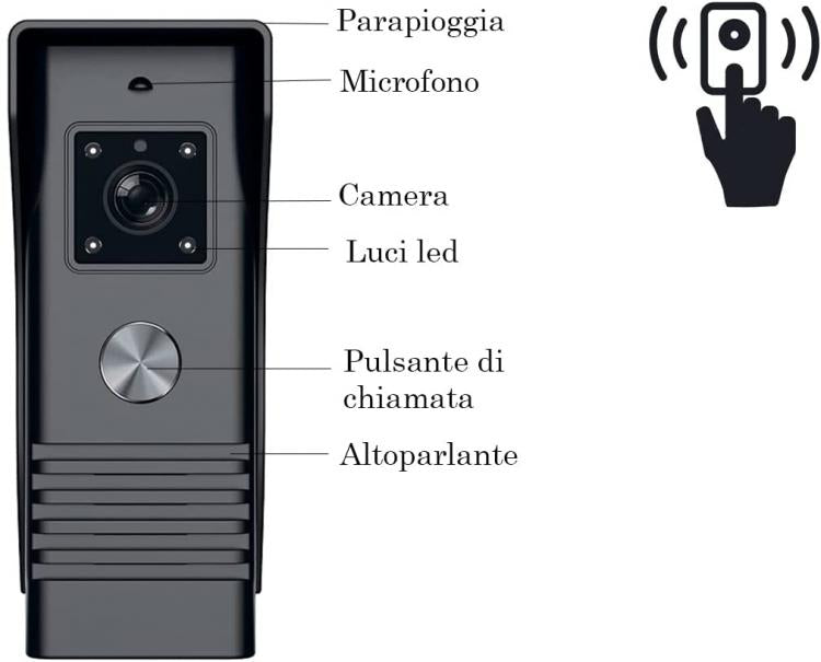 Kit Videocitofono Monofamiliare Mono Monitor 7''  Telecamera Apriporta | Nero