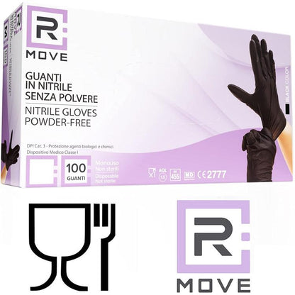 100 Guanti Monouso Nitrile Neri No Polvere Ipoallergenici Alimenti Estetica S