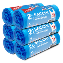 RMOVE 90 Sacchi Spazzatura 50x75 Rotoli Sacchetti Blu Indifferenziata Rifiuti Con Manico