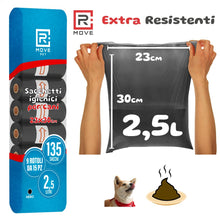 R MOVE Sacchetti Cane Cacca 135 pz (9 Rotoli)  - Sacchettini Igienici Per Cani - Buste 30x23 Resistenti Dog Pets