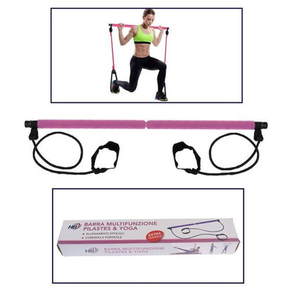 ATTREZZO ELASTICO LONG BARRA RESISTENZA CORDA ESERCIZI BRACCIA PILATES YOGA ROSA