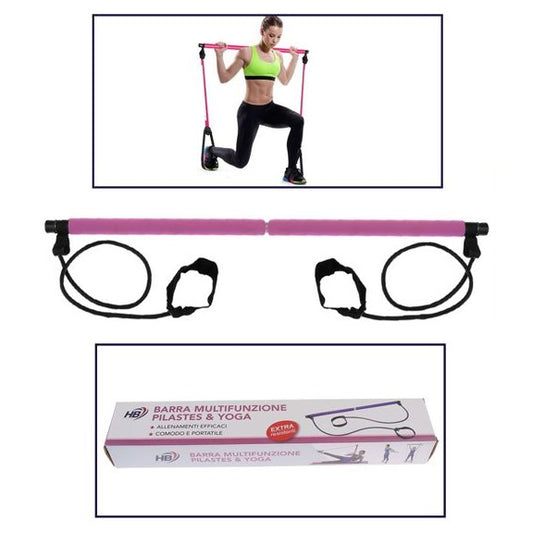 ATTREZZO ELASTICO LONG BARRA RESISTENZA CORDA ESERCIZI BRACCIA PILATES YOGA ROSA