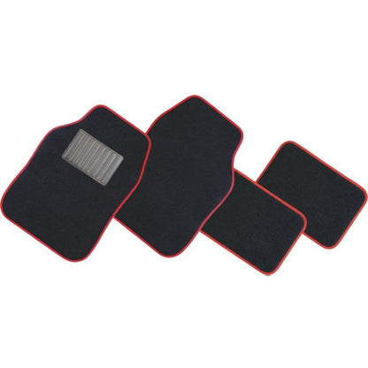 Set 4 Tappetini In Moquette Auto Universali Tappeti Con Battitacco Nero E Rosso