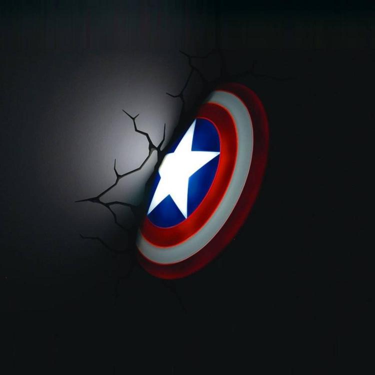 Marvel Lampada Muro Shield Capitan America 3D Deco Light Applique Led + Sticker