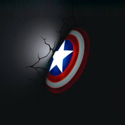 Marvel Lampada Muro Shield Capitan America 3D Deco Light Applique Led + Sticker