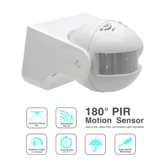 Sensore Di Movimento Infrarossi 180 Pir Crepuscolare Rilevatore Presenze Faro