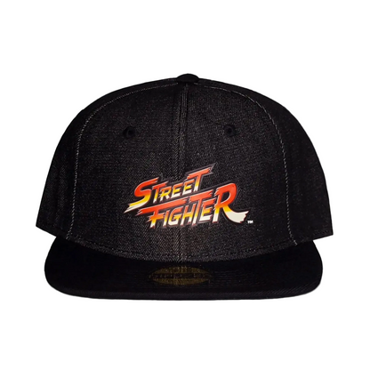 Difuzed - (Street Fighter) Logo Ufficiale Strapback/Snapback - Berretto Effetto Jeans Nero Cappello con Visiera Dritta Cappellino Stile Basket/Baseball Cap