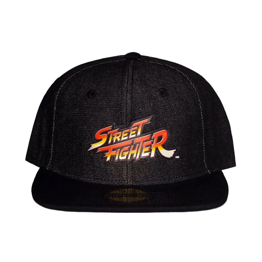 Difuzed - (Street Fighter) Logo Ufficiale Strapback/Snapback - Berretto Effetto Jeans Nero Cappello con Visiera Dritta Cappellino Stile Basket/Baseball Cap