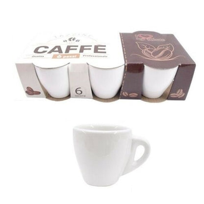 Set 6 Pezzi Tazzine Tazze Da Caffè Bianche Ceramica Espresso Colazione Bar 6X7Cm