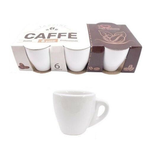 Set 6 Pezzi Tazzine Tazze Da Caffè Bianche Ceramica Espresso Colazione Bar 6X7Cm