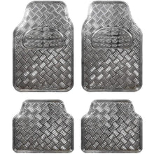 Set 4 Tappetini Tappeti Auto Universali Gomma Effetto Metallo Cromato (Argento)