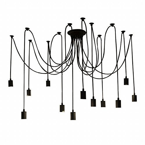 Lampadario 12 Pendenti A Sospensione Regolabile Nero E27 Lampada Ragno Vintage