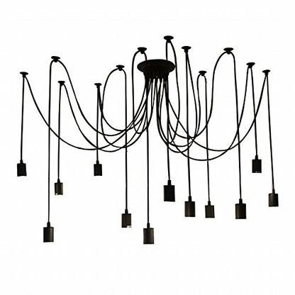 Lampadario 12 Pendenti A Sospensione Regolabile Nero E27 Lampada Ragno Vintage