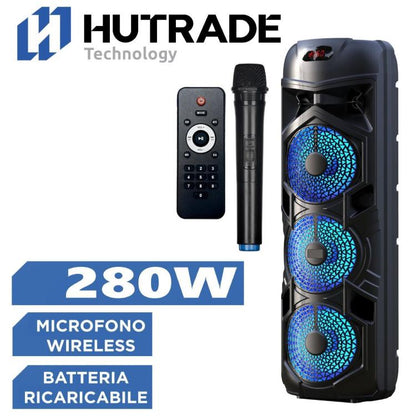 Cassa Portatile Ricaricabile Trolley Amplificata Bluetooth Radio Usb + Microfono