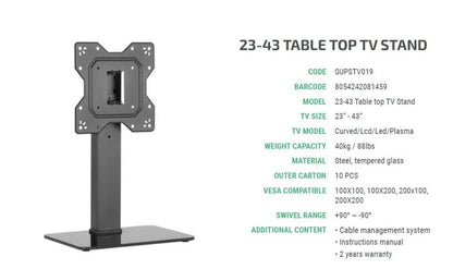 Superior Staffa Tv 13"-42" Full Motion Slim Acciaio 40Kg Smart Tv Led Supstv019