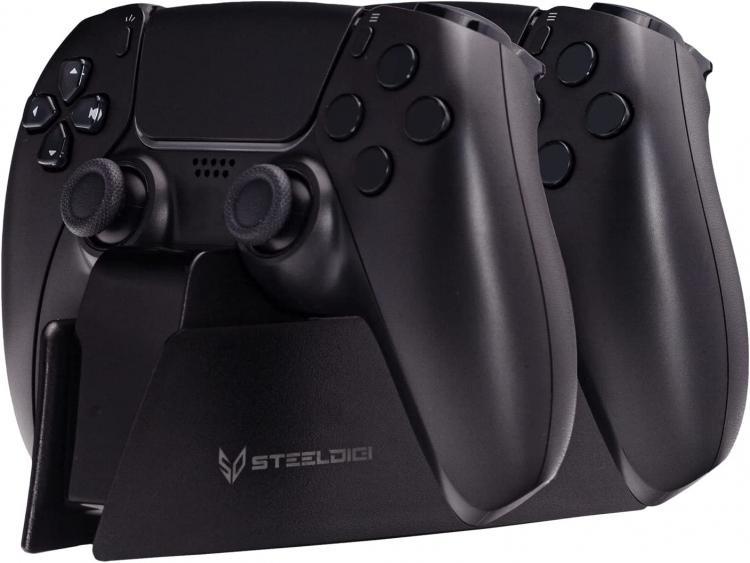 Steeldigi Base Ricarica Dualsense Doppio Stand Charge Black Controller Nero Ps5