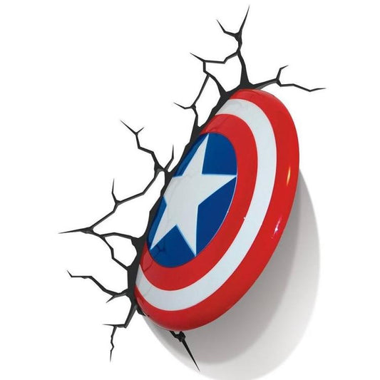Marvel Lampada Muro Shield Capitan America 3D Deco Light Applique Led + Sticker