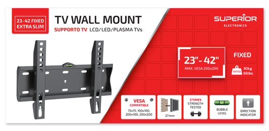 Superior Staffa Tv 23"-42" Fixed Extra Slim 30Kg Lcd/Led/Plasma Smart Tv Monitor