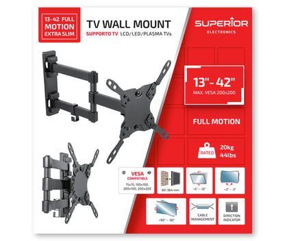 Superior Staffa Tv 13"- 42" Full Motion Extra Slim Acciaio 20Kg Smart Tv Led