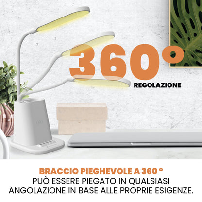 Techmade Lampada Da Tavolo Touch 3C Con Ricarica Wireless Smartphone Portapenne