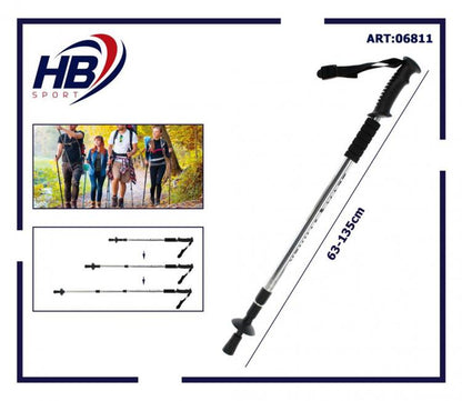 BASTONE DA TREKKING METALLO TELESCOPICO 63-135CM REGOLABILE ESCURSIONI PASSEGGIO
