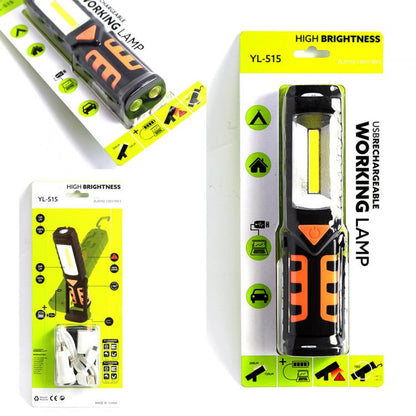 Lampada Torcia Lavoro Calamita Portatile Led Ricaricabile Da Officina Pesca Faro