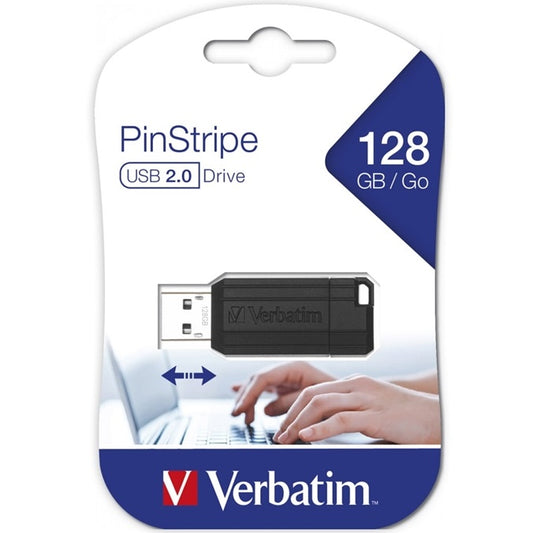 Verbatim Pendrive Pinstripe 128 Gb Chiavetta Usb 2.0 Memoria Nero Drive 49071