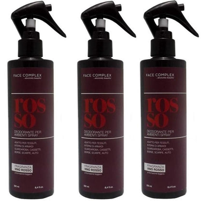 3pz FACE COMPLEX DEODORANTE SPRAY AMBIENTE AUTO SCARPE PROFUMO VINO ROSSO 250ml