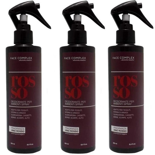 3pz FACE COMPLEX DEODORANTE SPRAY AMBIENTE AUTO SCARPE PROFUMO VINO ROSSO 250ml