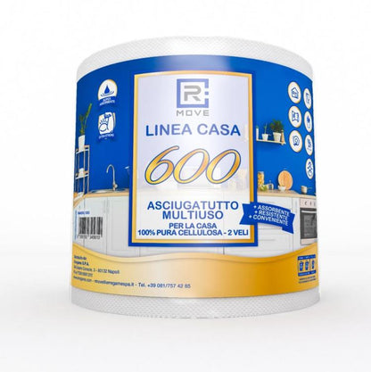 4 ROTOLONI CARTA BOBINA DOPPIA LINEA CASA RMOVE 600+600 2 VELI PURA CELLULOSA