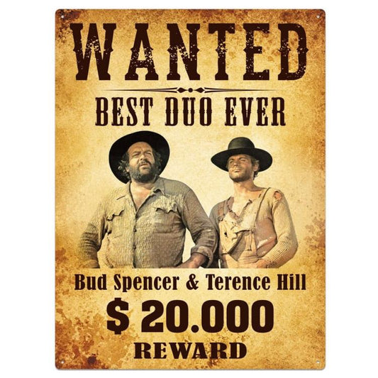 Targa In Metallo "Wanted" Bud Spencer & Terence Hill 30X40Cm Targhetta T303/002