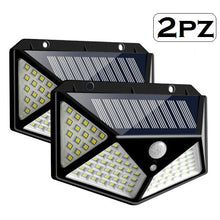 2 APPLIQUE 100LED LAMPADA ESTERNO PANNELLO SOLARE SENSORE MOVIMENTO CREPUSCOLARE
