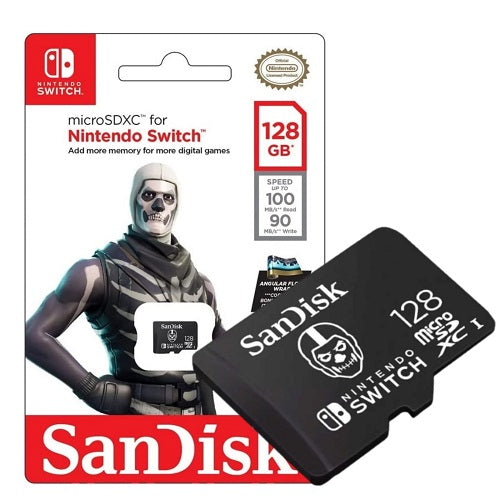 Nintendo Switch Sandisk Microsdxc 128Gb Memoria Micro Sd Scheda Fortnite Skull