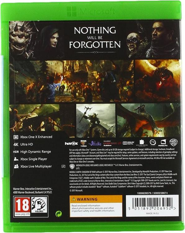 Middle Earth Shadow Of War Xbox One Ombra Della Guerra Videogioco Italiano Nuovo