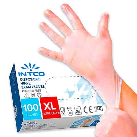 100 GUANTI IN VINILE SENZA POLVERE/LATTICE IPOALLERGENICI TRASPARENTI MONOUSO XL