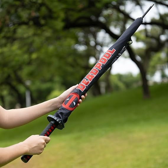Ombrello a Spada Marvel (Deadpool) Premium Bambino Automatico - Giovanile per 10 Anni, Nero